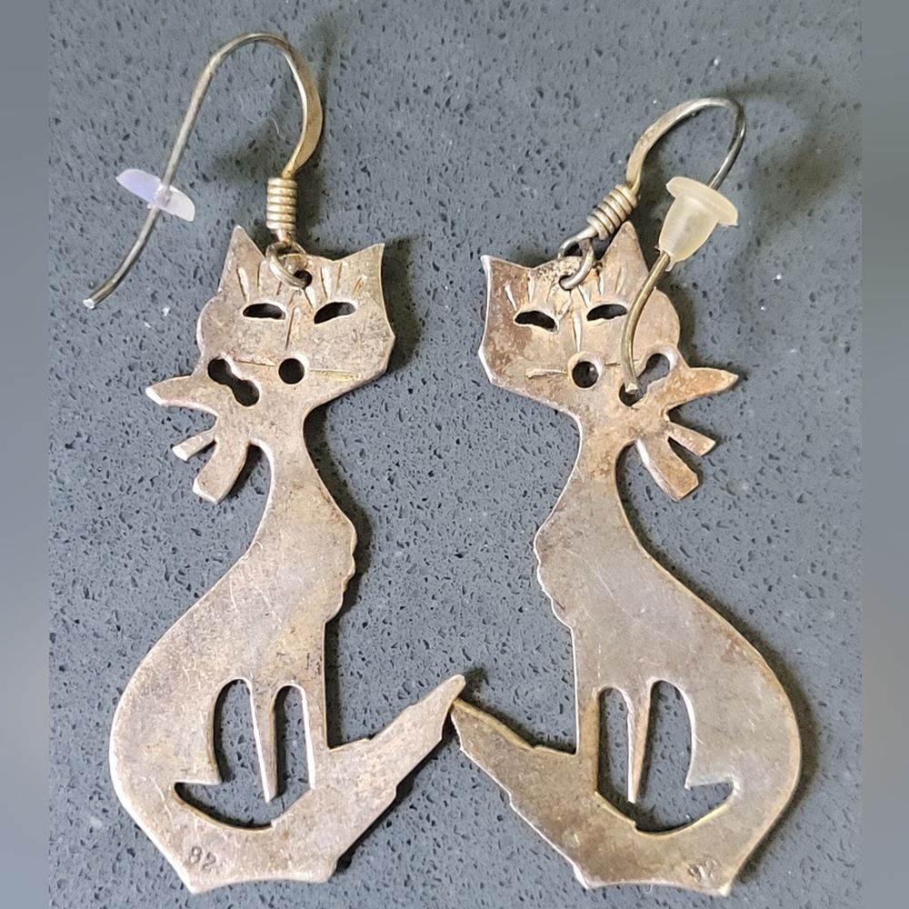 Vintage 70s Sterling Silver Cat Earrings